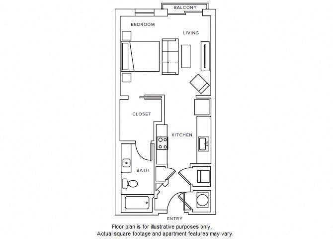 Floor plan for studio, 1 bath, 568 sqft